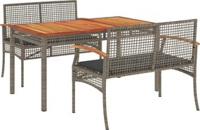 vidaXL 3 részes szürke polyrattan kerti étkezőgarnitúra párnával
