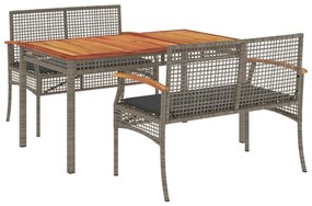 vidaXL 3 részes szürke polyrattan kerti étkezőgarnitúra párnával