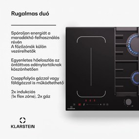 Klarstein MultiChef 4, indukciós és gáz tűzhely, 4 főzőzóna, 2 gázégő, 2 indukciós főzőlap, FlexZone