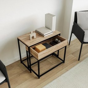 Intenso Home 2 részes dohányzóasztal szett / éjjeliszekrény 60 x 30cm (Aranytölgy) | Masszív fém váz, praktikus fiók