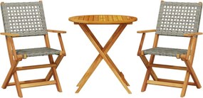 vidaXL 3 részes szürke polyrattan és tömör fa bisztrószett