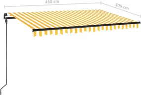 Sárga és fehér kézzel kihúzható napellenző 450 x 300 cm