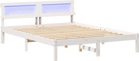 vidaXL Ágykeret fejtámlával Fehér 160 x 200 cm Tömör fenyőfa