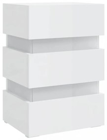 magasfényű fehér szerelt fa LED-es éjjeliszekrény 45x35x67 cm