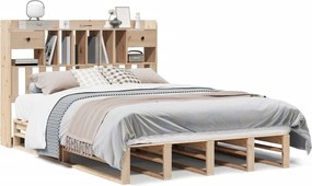 vidaXL tömör fenyőfa könyvespolcos ágy matrac nélkül 140 x 190 cm