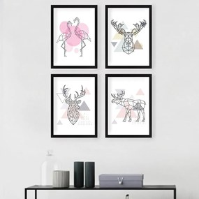 Kép szett 4 db-os 24x29 cm Geometric Animals – Wallity