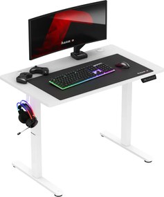 Gamer asztal állítható magassággal, 100 x 60 x 72 cm fehér