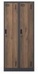 Pléh öltözőszekrény talpazaton, kétmodulos, polccal és köztes fallal KACPER, 800 x 1800 x 500 mm, Eco Design: antracit/ dió