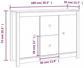 fekete tömör fenyőfa tálalószekrény 100 x 35 x 74 cm