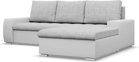Toronto sarokkanapé, 2 ágyneműtartóval, fonott + műbőr, jobboldali, szürke - fehér