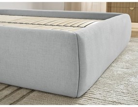 Világosszürke kárpitozott ágyneműtartós-ágytámla nélkül franciaágy ágyráccsal 180x200 cm Inera – Bobochic Paris