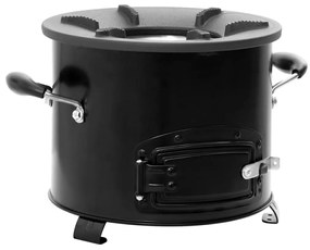 fekete fém fatüzelésű kempingtűzhely 36 x 26 x 22,5 cm