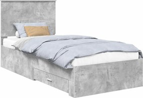 vidaXL Ágykeret fejtámlával fiókkal Beton Szürke 100 x 200 cm Faanyag