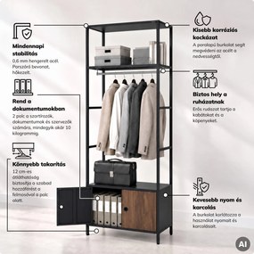 Irodai polc nyitott ruhaakasztó rúddal, recepcióra és váróterembe, fém, antracit/dió, 800x2200x400 mm: ARIEL Eco Design