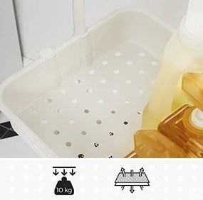 3 szintes kerekeken guruló tároló polc, fogantyúval, fehér színben
