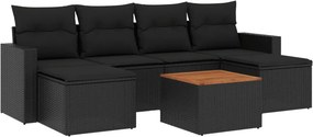 vidaXL 7 részes fekete polyrattan kerti ülőgarnitúra párnával