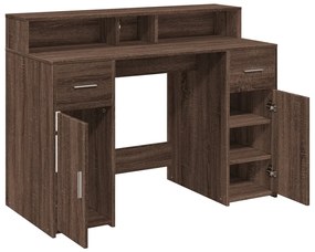 barna tölgy színű szerelt fa íróasztal LED-ekkel 120x55x91 cm