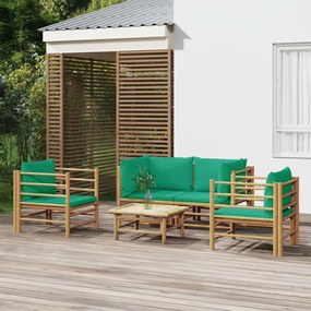 5 részes bambusz kerti ülőgarnitúra zöld párnákkal