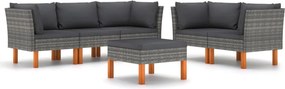 vidaXL 6 részes szürke polyrattan kerti ülőgarnitúra párnákkal