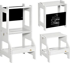 HOMCOM 2 az 1-ben Tanulótornyú Tanulószék 3 éves kortól Gyerekeknek, Asztallá Átalakítható, Krétatáblával és Biztonsági Korláttal 42x44x86 cm Szürke |