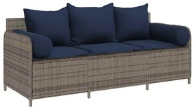 3 személyes szürke polyrattan kerti kanapé párnával
