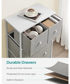 Tároló szekrény öt fiókkal, ruhás szekrény, fehér és világosszürke 80x30x85cm