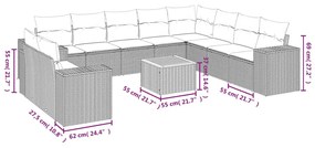 11 részes szürke polyrattan kerti ülőgarnitúra párnákkal