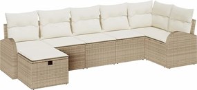 vidaXL Kanapé Szett párnával tárolóval Beige és krém polirattan