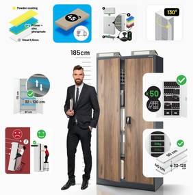 Fém iratszekrény JAN, 900 x 1850 x 400 mm, Eco Design: antracit/ dió