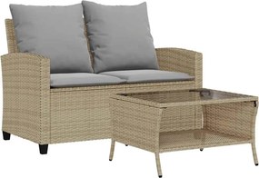 vidaXL 2 személyes bézs polyrattan kerti kanapé asztallal&párnával