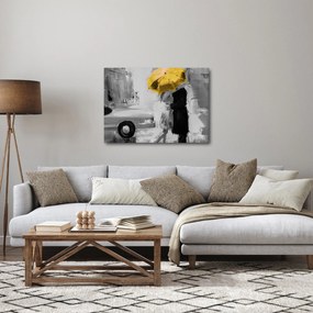 Kép - Szerelmespár egy esernyő alatt, sárga (70x50 cm)