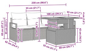 5 darabos kertibútor szett párnákkal Szürke Poli Rattan Akácia