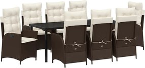 vidaXL Kert étkező szett párnával 9 pcs Barna polirattan
