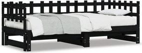 vidaXL fekete tömör fenyőfa kihúzható kanapéágy 2 x (80 x 200) cm