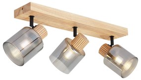 Smart spot hout met smoke glas 3-lichts draai- en kantelbaar incl. Wifi G45- Gracy