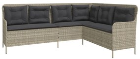 Világosszürke polyrattan L-alakú kerti kanapé párnákkal
