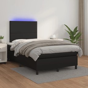 fekete műbőr rugós és LED-es ágy matraccal 120x190 cm