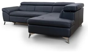 Fekete, jobb oldali, bőrkárpitos, L-alakú SALERNO II sarokkanapé, ággyá nyitható