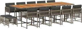 vidaXL 15 részes szürke polyrattan kerti étkezőgarnitúra párnákkal
