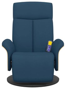 kék szövet dönthető masszázsfotel lábtartóval