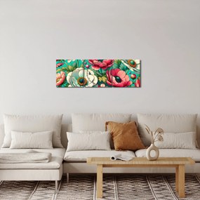 Kép - Virágok kék háttéren (órával) (90x30 cm)