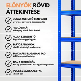 HEAVY nagy teherbírású polc, max 875kg, 90x40x180cm, kék Monzana