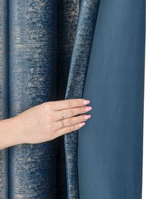 Függöny készre szerelve Eleonora 140x250 sötétkék, arany nyomott mintával