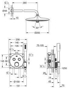 Grohe Grohtherm SmartControl, Tökéletes zuhanykészlet rejtett termosztáttal, 3 fúvóka, króm, 34744000