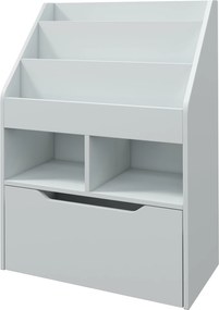 HOMCOM Gyermekkönyves Polc, Gyermek Polc Fiókkal, 3 Polc és 2 Nyitott Rekesz, Tároló Polc Gyerekszobába, Játszószobába, Szürke, 60 x 29.9 x 90 cm | Ao