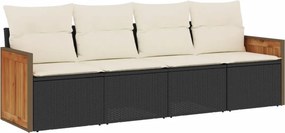 vidaXL 4 részes fekete polyrattan kerti ülőgarnitúra párnákkal