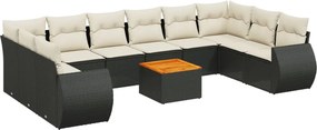vidaXL 11 részes fekete polyrattan kerti ülőgarnitúra párnákkal