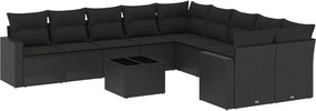 vidaXL 11 részes fekete polyrattan kerti ülőgarnitúra párnákkal