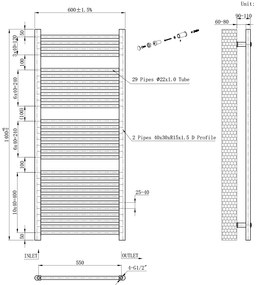 Egyenes törölközőszárító radiátor 1400x600 mm fekete