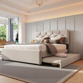 Kárpitozott ágy Franciaágy 140x200 cm Kihúzható ággyal bézs